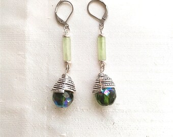 Boucles d'oreilles jade et pâte de verre, faites main