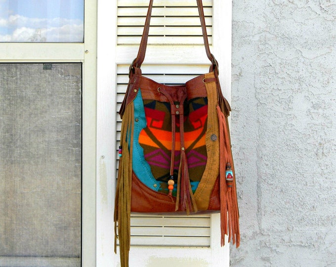Pendleton Bucket Leather Bag Southwestern Style Shoulder Bag Etsy