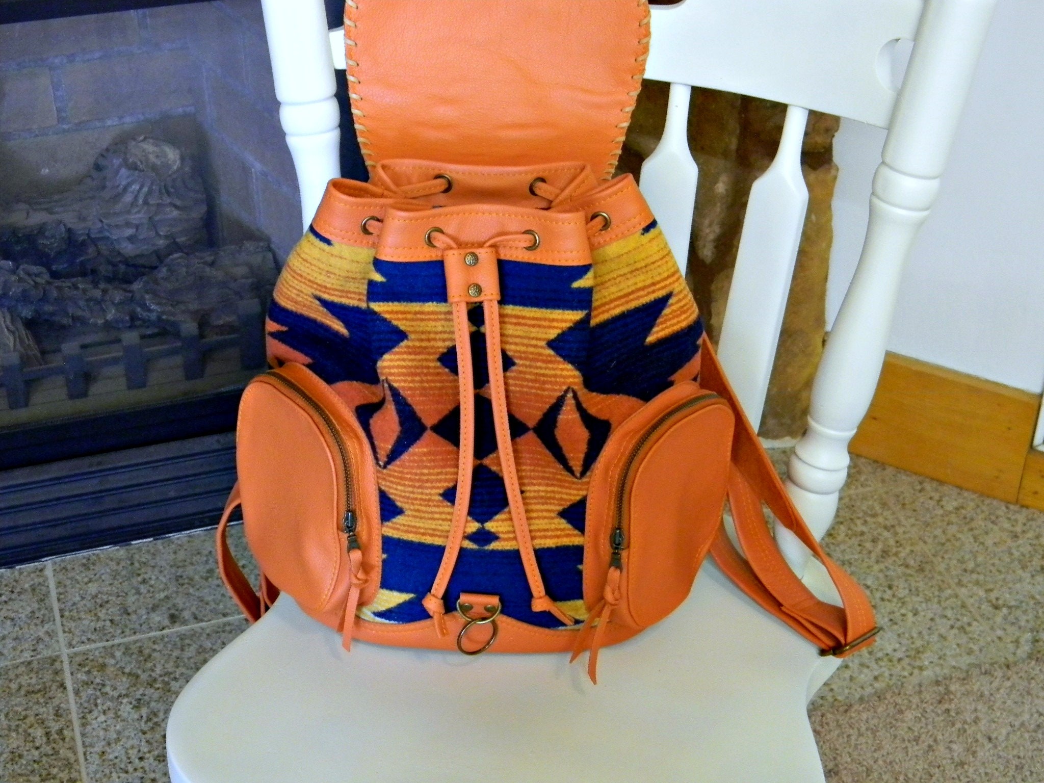 Oregon String Backpack Southwestern Style Leather Drawstring Backpack With Pockets, Oregon ...