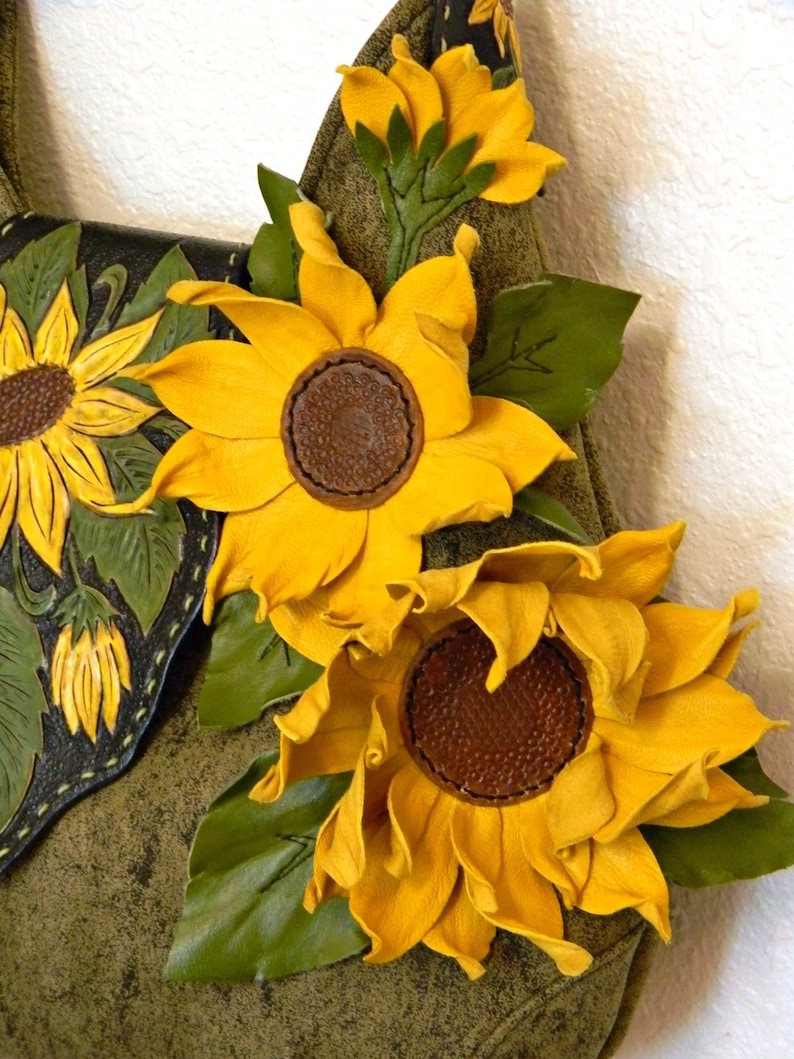 Leather Sunflowers Handbag Hand Carved Tooled and Painted | Etsy