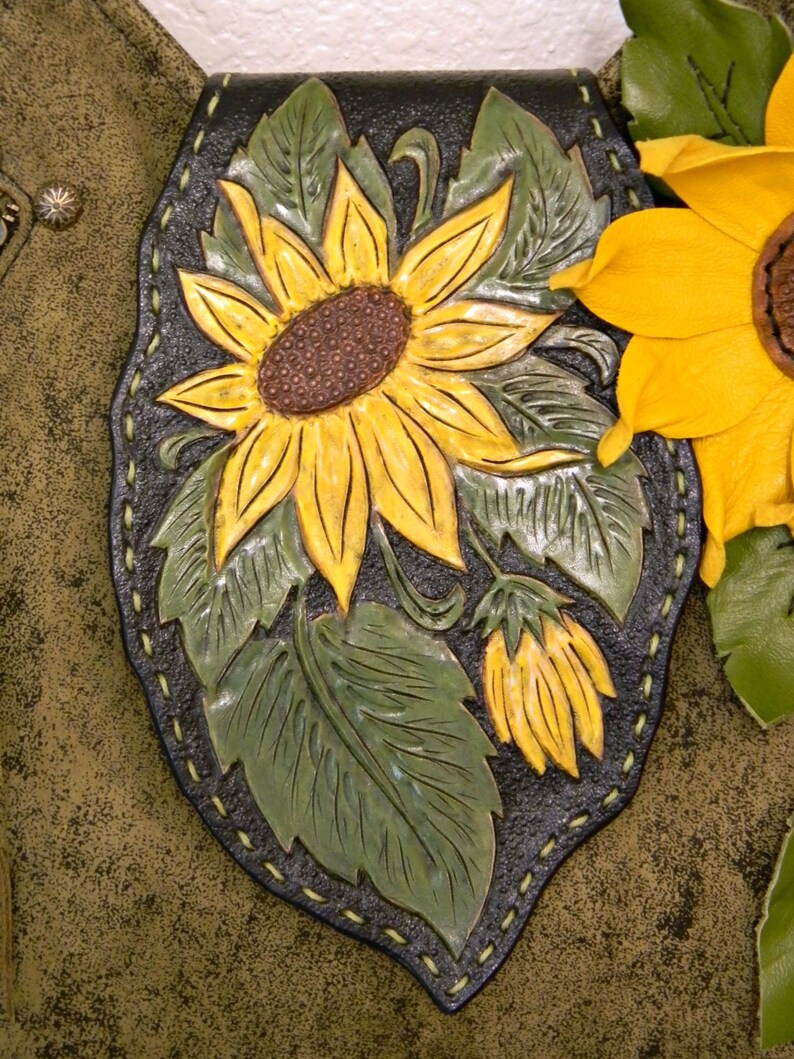 Leather Sunflowers Handbag Hand Carved Tooled and Painted Etsy