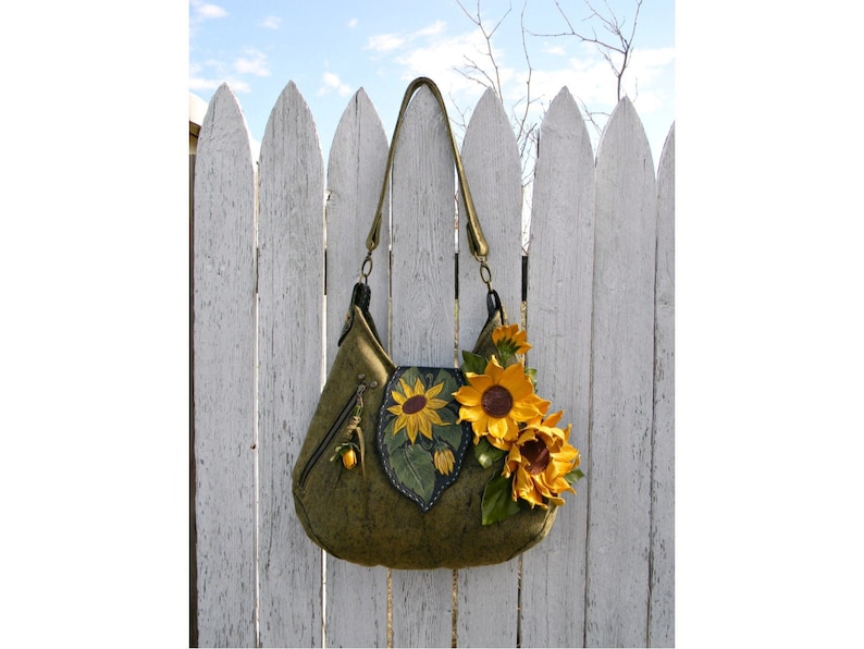 Leather Sunflowers Handbag Hand Carved Tooled and Painted Etsy