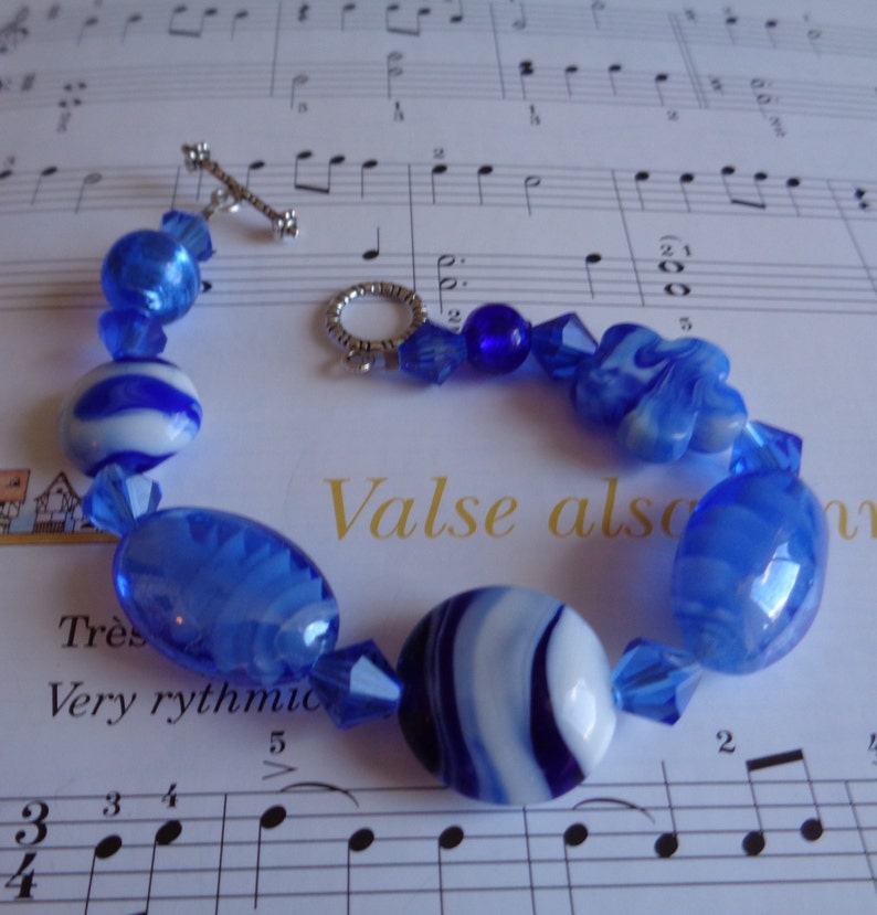 Blue Lampwork Bracelet Blue Crystals Bracelet Glass Beaded Etsy Canada