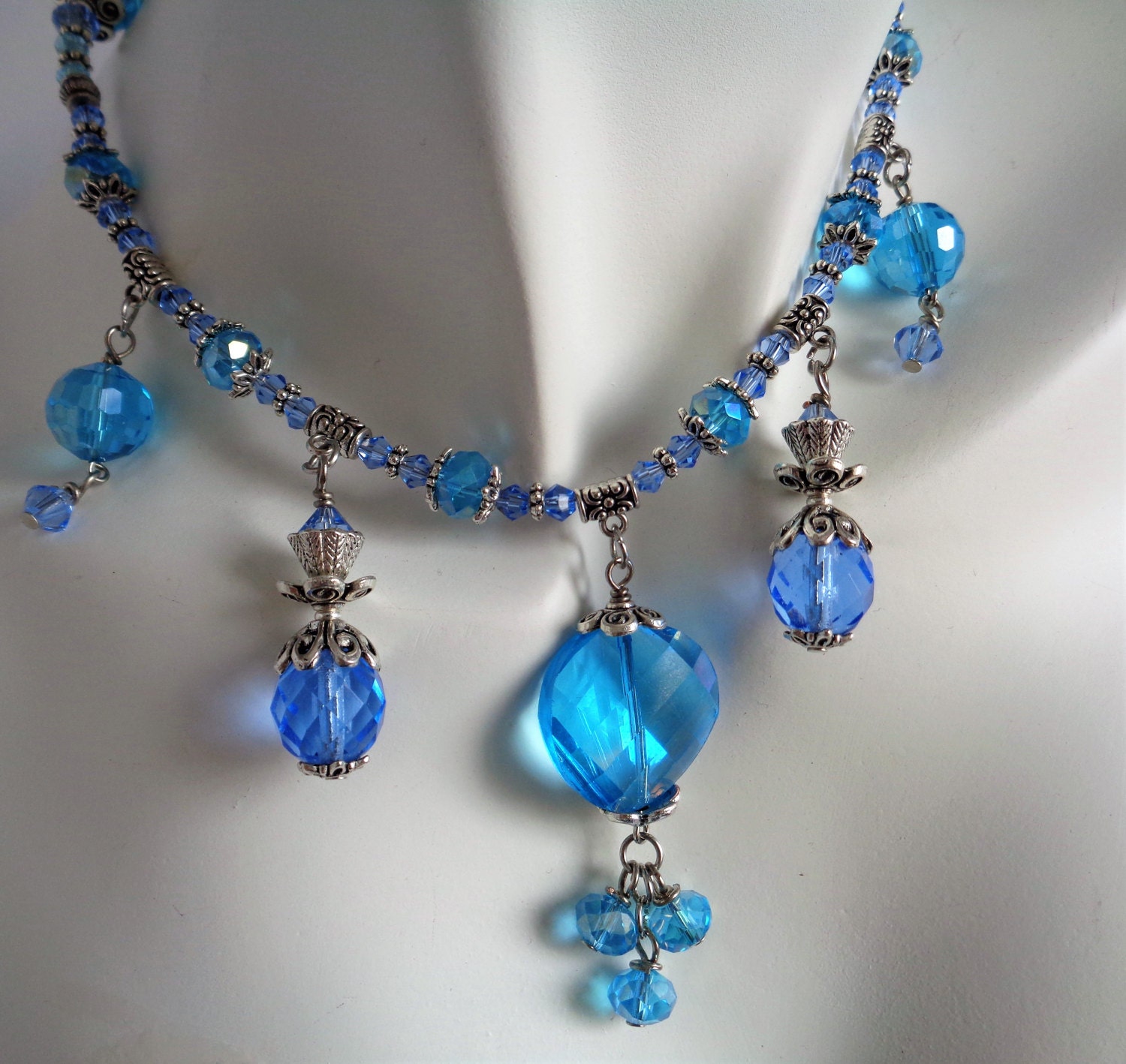 Aquamarine Crystal Jewelry Set, Jewelry Set Necklace Bracelet and