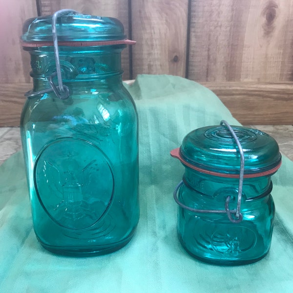 Ball canning jars, Quart size jar with lid and half pint size with lid, Ideal series, Eagle series