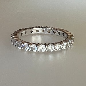 Vintage sterling silver CZ eternity band ring size 7.5 US, Eternity Band ring