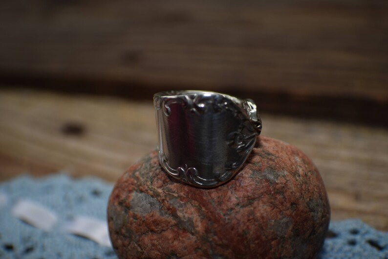 engravible spoon ring Sterling silver spoon handle ring made from vintage SS spoon wide sterling band made from spoon size 8 US OOAK