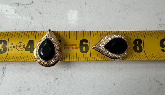 Vintage clip on earrings, synthetic onyx, clear c… - image 7