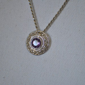 Round filigree sterling pendant vintage made in Italy Amethyst pendant 20 inch sterling silver rope chain stamped 925 slide pendant necklace