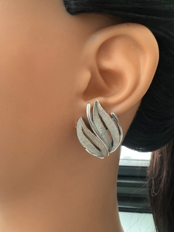 Trifari clip on earrings, silver tone - image 1