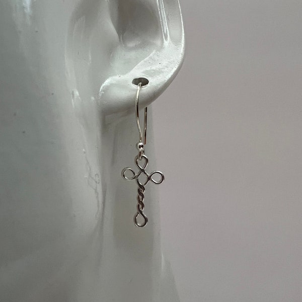 Single cross earring, sterling silver cross, Mens earring, minimalist cross earring