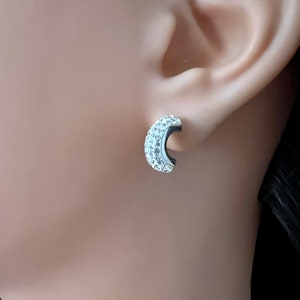 CZ diamond earrings, half hoop earrings, diamond stud earrings, post and friction back, bridal earrings