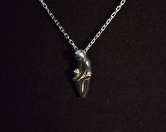 Abstract Sterling Silver Mother and Child Pendant Necklace