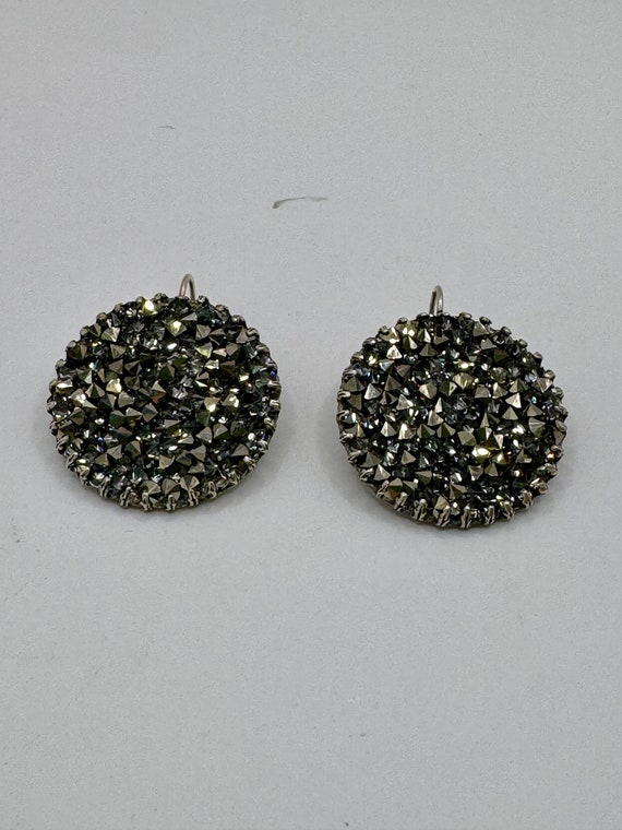Vintage Babylone Paris black sparkle earrings, cir