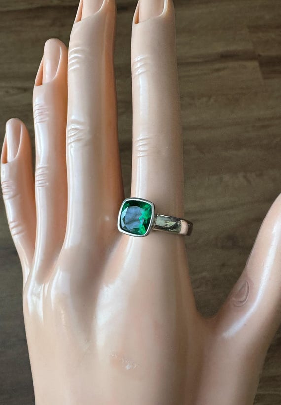 Square gemstone ring, solitaire sterling silver, … - image 1