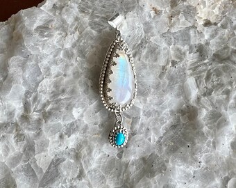 Handmade Sterling Silver Moonstone and Turquoise Pendant