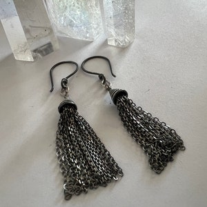 1920s flapper style sterling silver tassel earrings