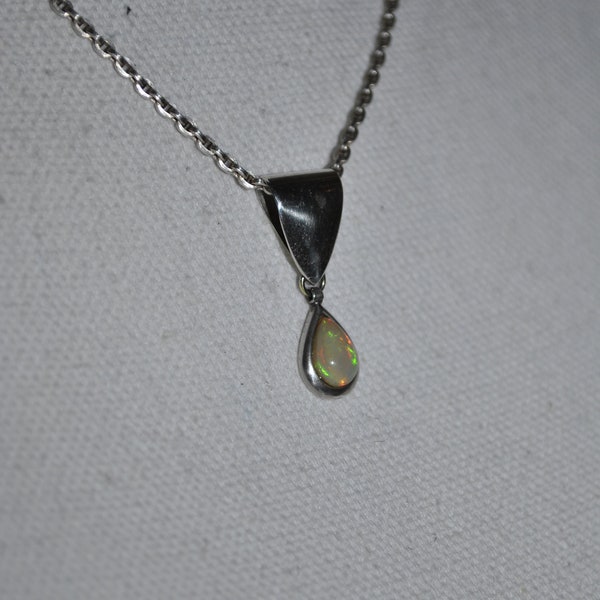 Genuine Ethiopian Welo Opal and sterling silver pendant necklace, sterling silver, wedding necklace, teardrop shape Opal