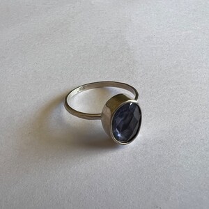 Checkerboard cut free form Amethyst ring, sterling silver bezel set, February birthstone, solitaire ring