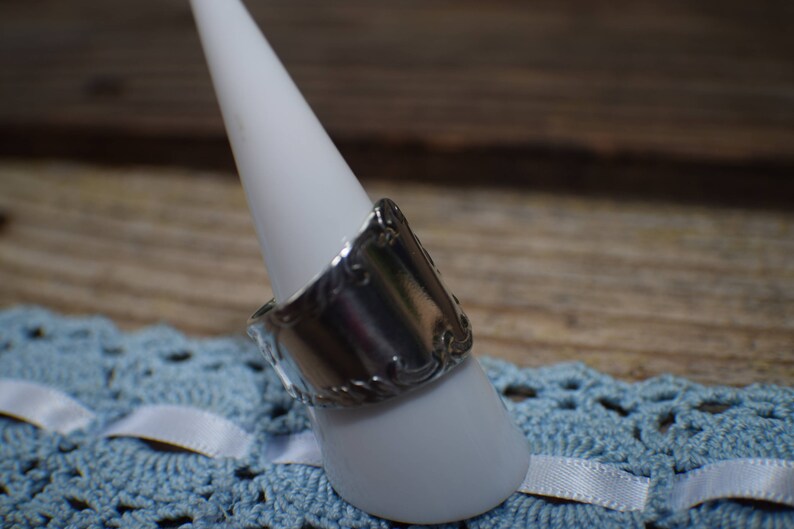 engravible spoon ring Sterling silver spoon handle ring made from vintage SS spoon wide sterling band made from spoon size 8 US OOAK
