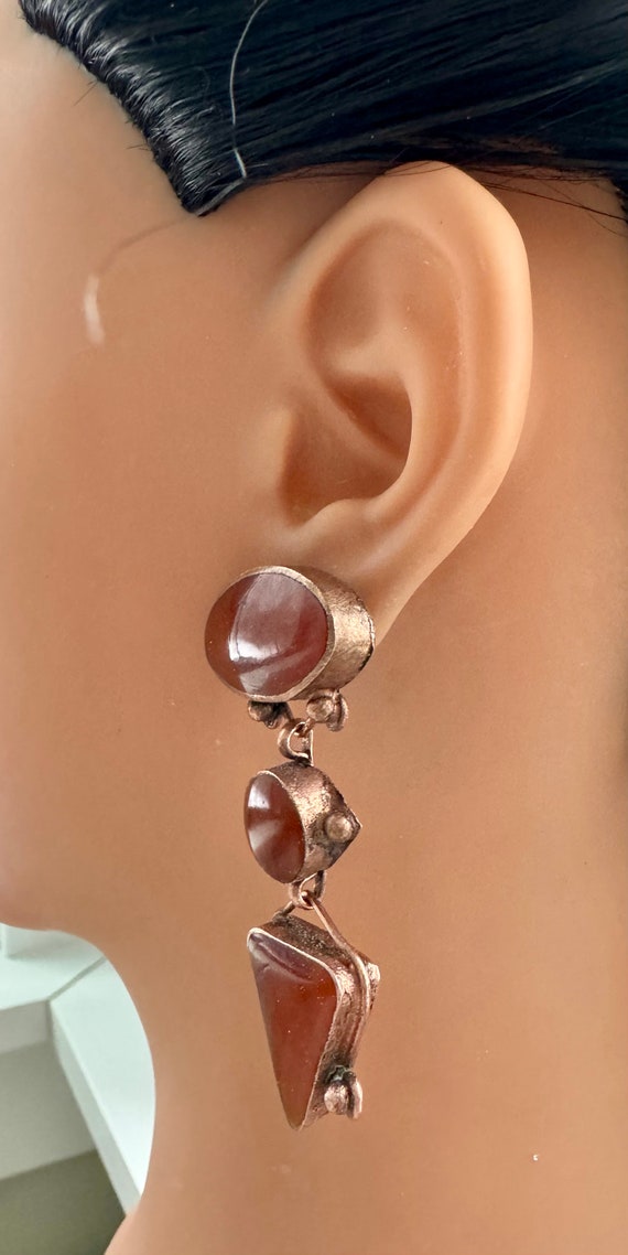 Artisan natural Bloodstone earrings, vintage estat