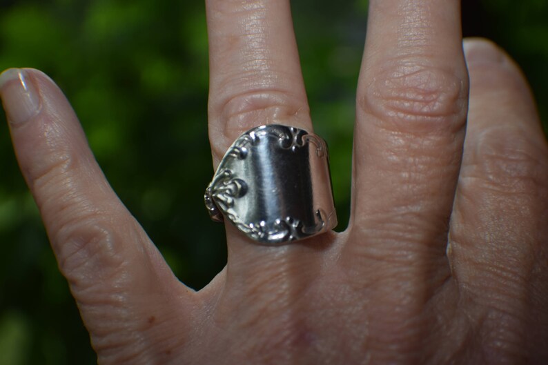 engravible spoon ring Sterling silver spoon handle ring made from vintage SS spoon wide sterling band made from spoon size 8 US OOAK