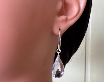 Handmade Sterling Silver Pink Amethyst Briolette Dangle Earrings