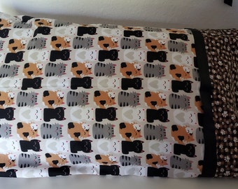 Handmade Pillowcases - Cats/Paw Prints - Set of 2 - For standard size pillows - Flannel