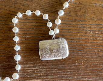 Antique Sterling Silver Vesta Case Necklace