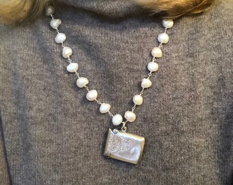 Antique Sterling Vesta Case and Pearl Necklace 1911
