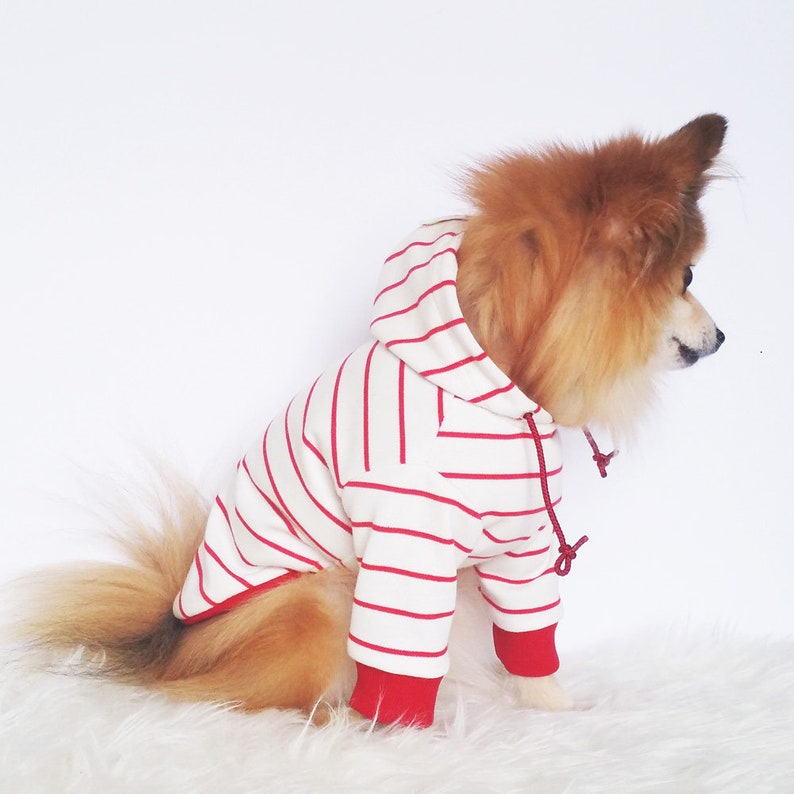 Navy Black Red striped Hoodie, Dog hoodie, Cute Dog clothes, Pet clothes, Fashion for dogs puppies, puppy tshirt, pup pullover, tops for dog image 6
