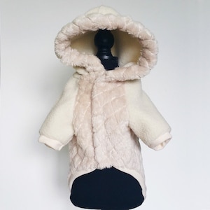 Handmade Dog Beige coats, puppy clothes, pet hoodies, small dogs outerwears, luxury dog jacket,cute puppy hoodie,winter outer wear for t-cup image 4