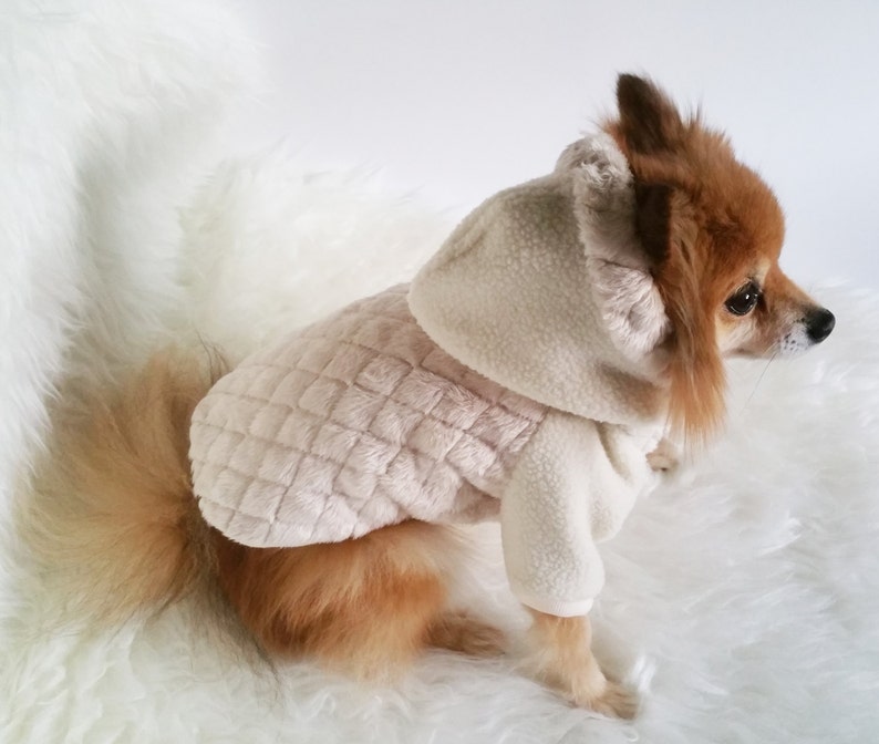 Handmade Dog Beige coats, puppy clothes, pet hoodies, small dogs outerwears, luxury dog jacket,cute puppy hoodie,winter outer wear for t-cup image 1