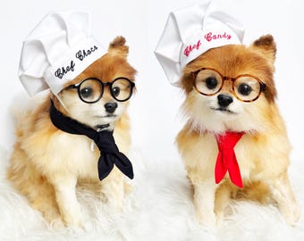 Personalized Chef hat&matching scarf set! Halloween costume cook hat, dog cosplay outfit, puppy cooking outfits, pets custom white top hats