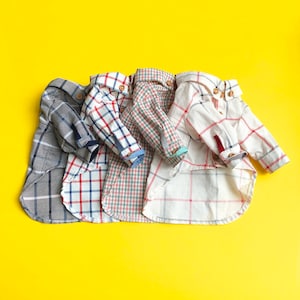 Dog Plaid Button Down Shirts, preppy shirts, puppy dress shirt, dog wedding, dogs tuxedo, formal pet clothes, dog cotton shirts, dog clothes