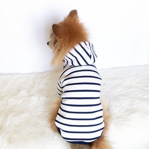 Navy Black Red striped Hoodie, Dog hoodie, Cute Dog clothes, Pet clothes, Fashion for dogs puppies, puppy tshirt, pup pullover, tops for dog image 4