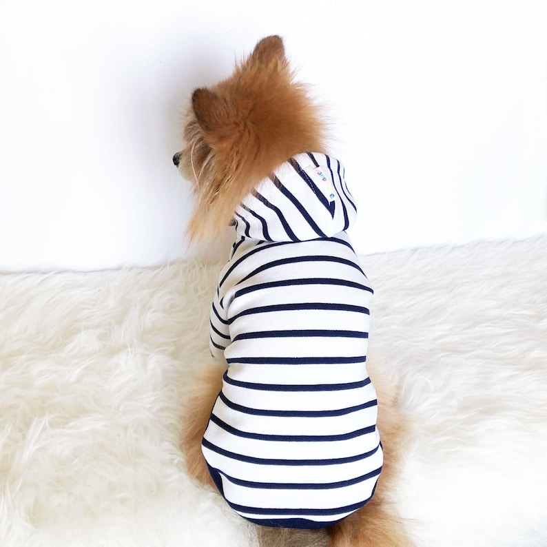 Navy Black Red striped Hoodie, Dog hoodie, Cute Dog clothes, Pet clothes, Fashion for dogs puppies, puppy tshirt, pup pullover, tops for dog image 4