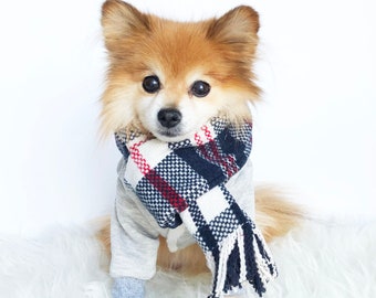 Dogs navy white red Plaid Scarf, dog neck warmer, dog french muffler, sweater scarves, dog winter gear, pet accessories, dog hoodies, puppy