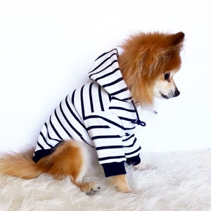 Navy Black Red striped Hoodie, Dog hoodie, Cute Dog clothes, Pet clothes, Fashion for dogs puppies, puppy tshirt, pup pullover, tops for dog image 1