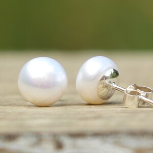 Pearl Earrings Sterling Silver, Freshwater Pearl Earrings, White Pearl Stud Earrings, Pearl Studs, Real Pearl Earrings, Bridesmaid Gift image 2