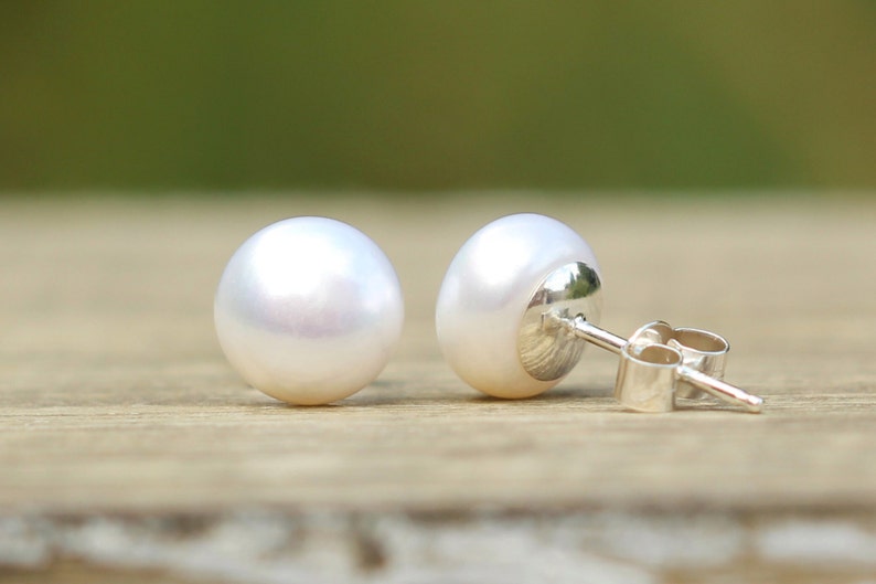 Pearl Earrings Sterling Silver, Freshwater Pearl Earrings, White Pearl Stud Earrings, Pearl Studs, Real Pearl Earrings, Bridesmaid Gift image 2