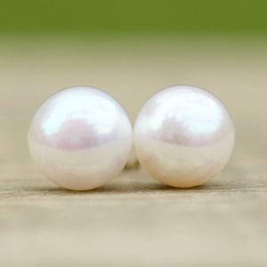 Pearl Earrings Sterling Silver, Freshwater Pearl Earrings, White Pearl Stud Earrings, Pearl Studs, Real Pearl Earrings, Bridesmaid Gift image 1