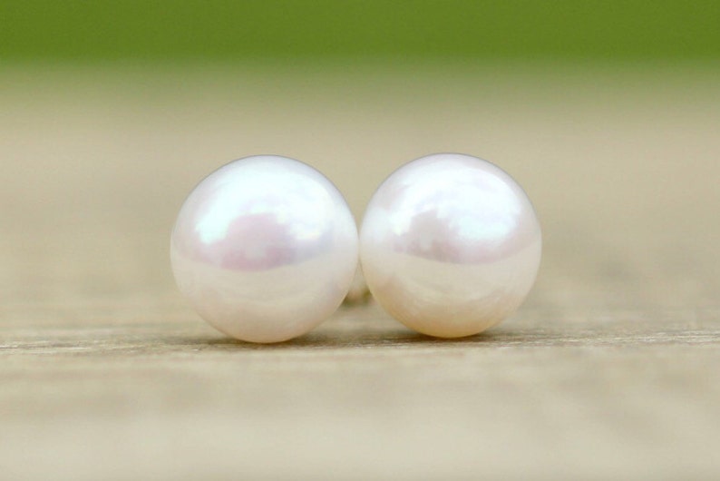 Pearl Earrings Sterling Silver, Freshwater Pearl Earrings, White Pearl Stud Earrings, Pearl Studs, Real Pearl Earrings, Bridesmaid Gift image 1