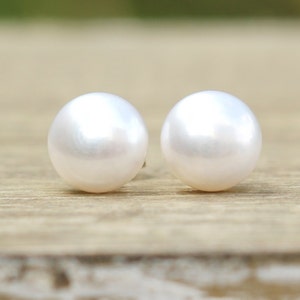 Pearl Earrings Sterling Silver, Freshwater Pearl Earrings, White Pearl Stud Earrings, Pearl Studs, Real Pearl Earrings, Bridesmaid Gift image 3