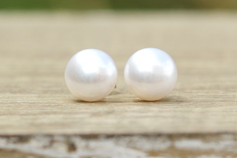 Pearl Earrings Sterling Silver, Freshwater Pearl Earrings, White Pearl Stud Earrings, Pearl Studs, Real Pearl Earrings, Bridesmaid Gift image 3