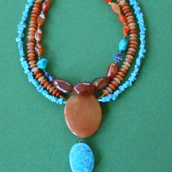 Karneol-necklace with turquoise and Lapis, necklace