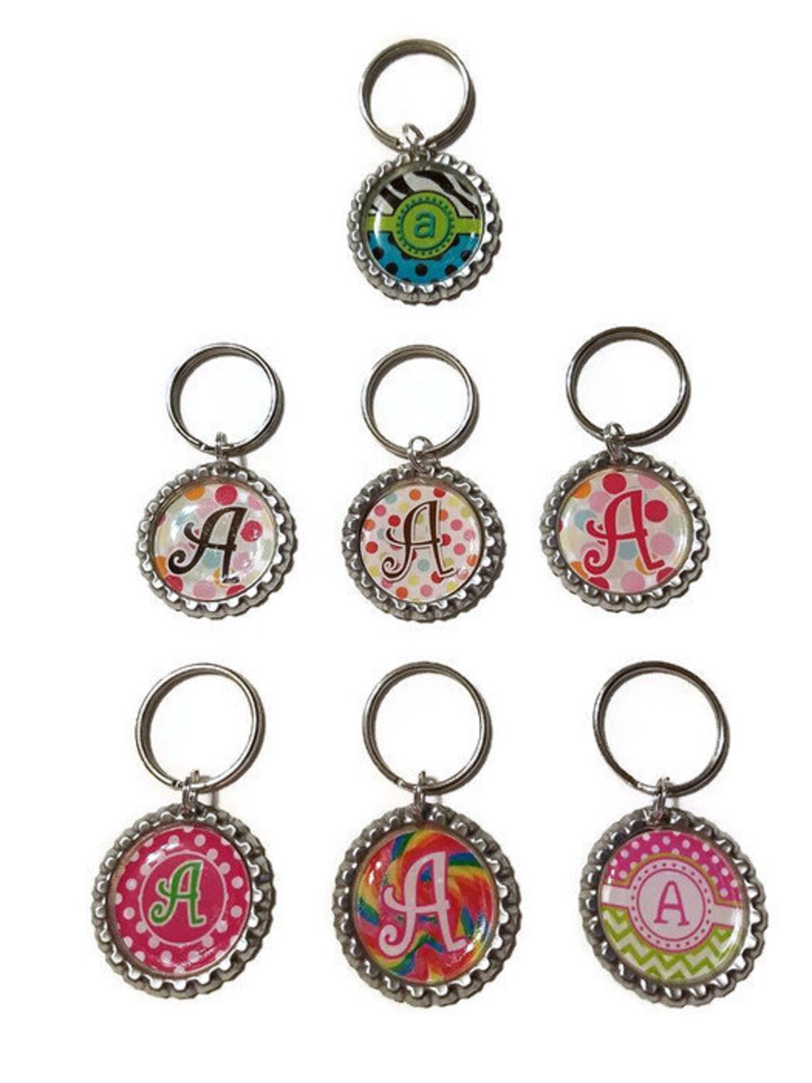 Alphabet Bottle Cap Keychain You Pick Design and Letter Etsy
