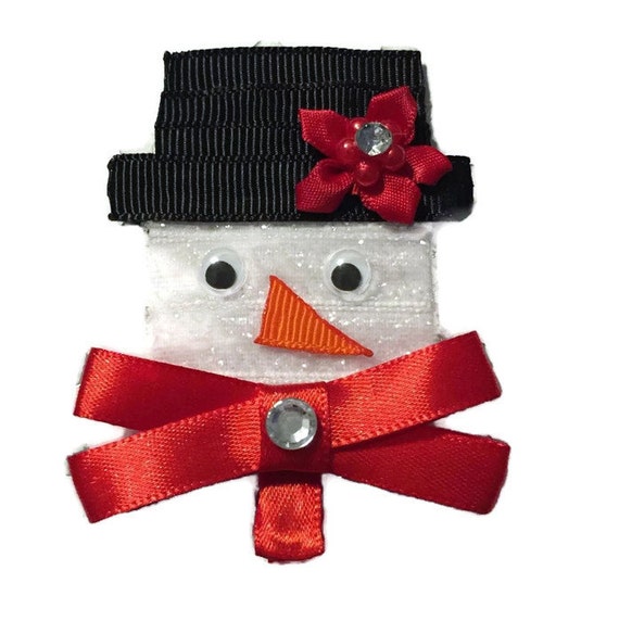 Snow Man Sculpted Hair Bow Christmas Hair Clip Snow Gift Etsy