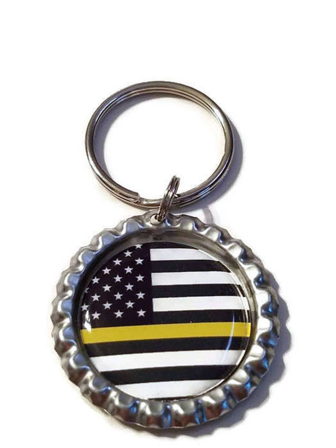 911 Dispatcher Thin Gold Line Keychain American Flag Thin Etsy
