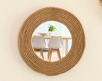 Miroir en jute, Miroir en corde de jute, Décoration méditerranéenne, Miroir naturel, Décoration intérieure, Miroir mural - MIROIR JUTE CORD